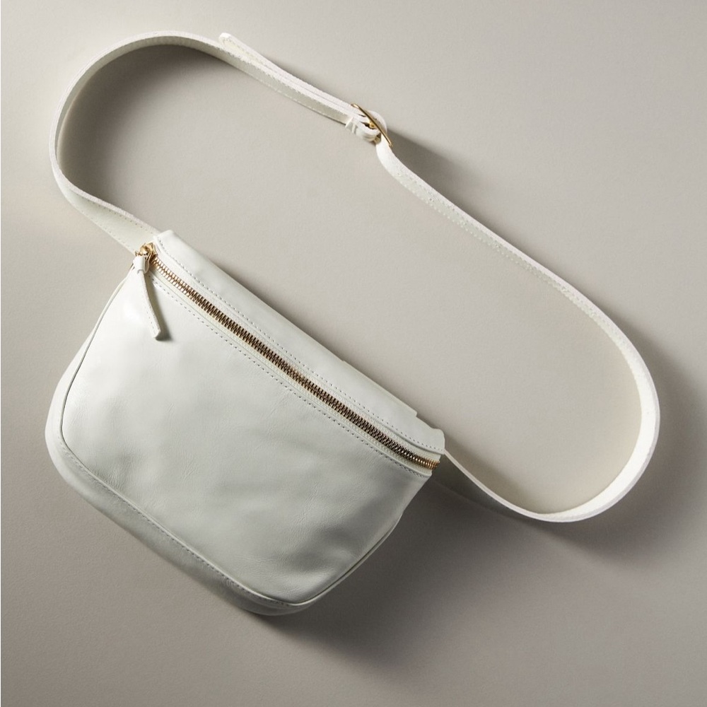 Clare V Cream Leather Crossbody Belt Bag with Gold Hardware